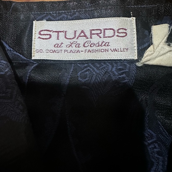 Vintage Stuards At La Costa Mens Made In Italy Button Up Shirt Black Blue Small - Picture 5 of 9